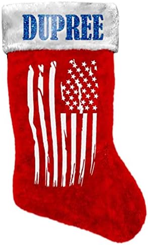 Fefetastic Dupree američka zastava božićna čarapa Patriotska crvena faux krzno