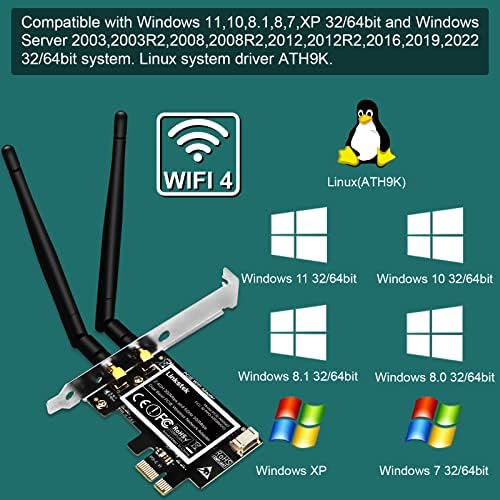 Linkstek Wireless N 600Mbps PCI-E Wi-Fi kartica, PCIE adapter za bežičnu mrežu za Windows 10, 11 stolnih računala