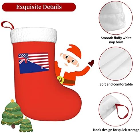 TZT američka zastava i novozelandska zastava božićne čarape, božićni blagdanski pokloni za obiteljske odmor za odmor 18-inčni