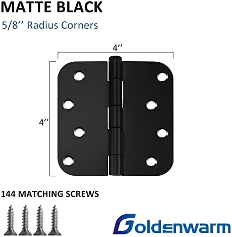 Goldenwarm Pack od 3 mat šarke od crnih vrata 4 inča unutarnjih i vanjskih šarki na vratima 4in x 4in šarke crnih vrata s
