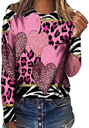 Ženski ležerni dugi rukavi bluza Valentinovo s tiskanim košuljama Srce casual Crewneck Fashion Twishirts Spring