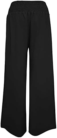 LCEPCY visoki struk naplaćene hlače Ženski gumb Elastični struk široke hlače za noge labave fit solid u boji ležaljke