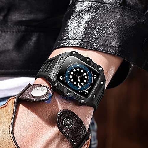 FKIMKF Luksuz za Apple Watch Band modifikacija slučaja 45 mm 44 mm 41 mm 40 mm 40 mm karbonske vlaknasto keramički remen