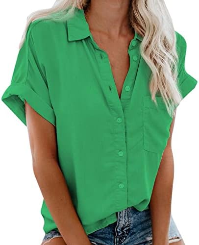 Ženske ljetne gumbe dolje košulje s kratkim rukavima radna bluza v vrat labavi ležerni kruti vrhovi u boji