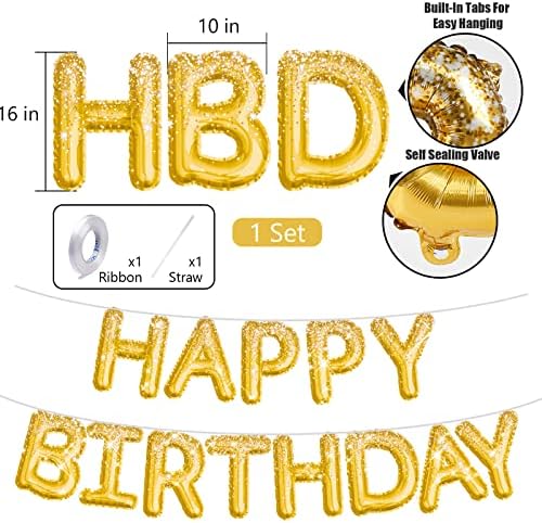 Partywoo Crepe Paper Streamers 6 Rolls i Happy Birthday Balloon Banner 16 inčni zlato