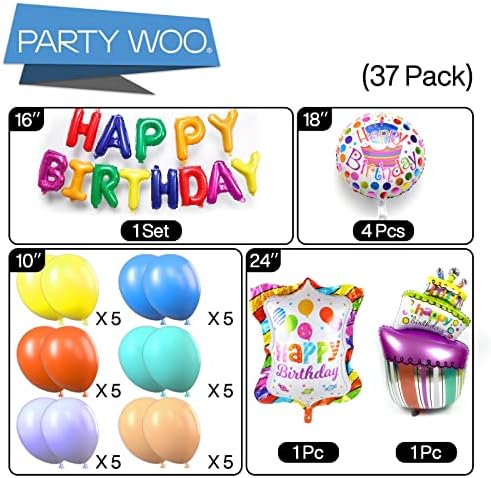 Partywoo sretan rođendan baloni, 37 PCS sretan rođendan mylar baloni, baloni sretnog rođendanskog pisma, sretni rođendan