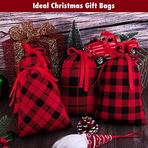 24 pakiranja mini božićnih pamučnih poklon vrećica za poklon vrećice s vezicama crvene i crne karirane vrećice Djeda Božićnjaka