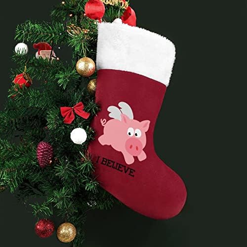 Leteća svinja Vjerujem da je personalizirana božićna čarapa Obiteljska zabava Obiteljski kamin Obiteljski ukrasi