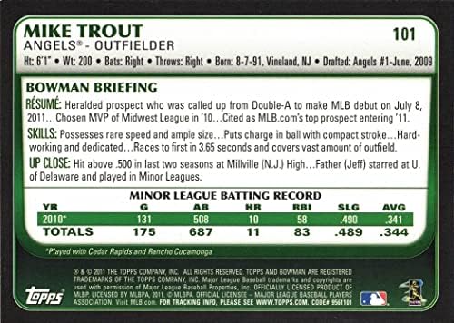 2011 Bowman Draft Baseball 101 Mike Trout Rookie Card