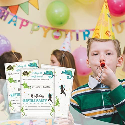 Saixo Reptile Amfibian Pozivnice za rođendan, Poziv za zabavu za zabavu, Reptile Amfibian Party Proslava za dječake i djevojčice,