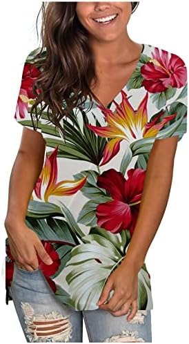 Ljetna jesen gornji ženski kratki rukav 2023 pamuk v vrat grafički print cvijet casual bluza majica za dame ua ua