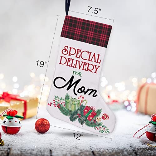 Gaicaak mama burlap božićna čarapa, posebna dostava za mamu božićnu čarapu božićni uzorak viseće čarape za kamin odmor božićni
