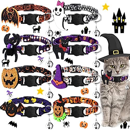 8 komada ogrlica za mačke za Noć vještica sa zvonom Podesiva ogrlica za mačke s odvojivom bundevom šišmišom šešir vještica