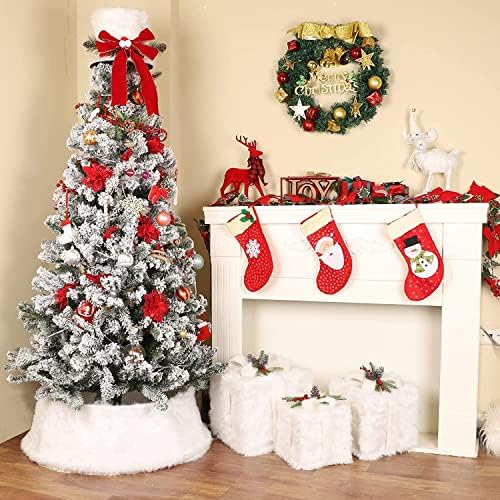 Hiagrow božićno drvce Topper šešir - božićni osvijetljeni poklon kutije Set od 3 - bijeli ovratnik za božićno drvce, plišani