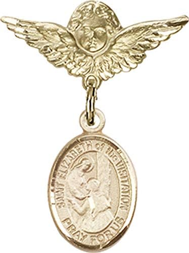 Dječja značka Ach sa svetom Elizabetom, maskotom posjeta i Pribadačom značke anđeo s krilima | 14k zlatna značka za djecu