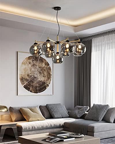 Liruxun dnevna soba zlato metal metal e27 LED luster dimljenog sivog jantantnog stakla viseći luster rasvjeta podesiva led