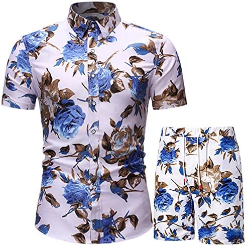 Muške košulje s kratkim rukavima kratke hlače Postavljanje modnih gumba repel casual plaža cvjetna bluza vrhovi kratke hlače