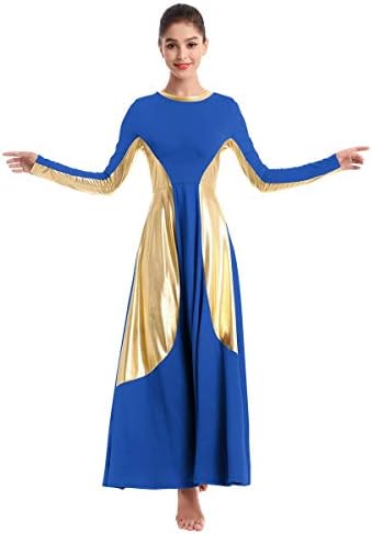 Owlfay žene metalni dugi rukavi pohvale plesna haljina puna dužina labava fit ljuljana haljina liturgijska tunika suknja