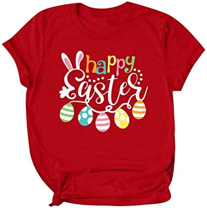 Sretna uskrsna ženska košulja Smiješno zečje jaja slovo tiskane majice za odmor labave majice s kratkim rukavima okruglog