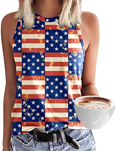4. srpnja majice za žene sa zastavom SAD-a ljetni vrhovi bez rukava s okruglim vratom sa zvijezdama na pruge majica s kravatom