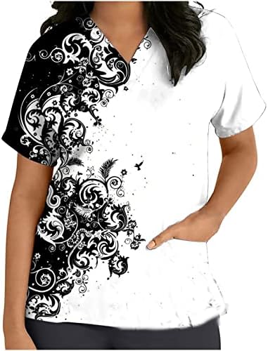 Bluze za piling za žene sa slatkim cvjetnim printom, radna odjeća za medicinske sestre, majica s kratkim rukavima u obliku