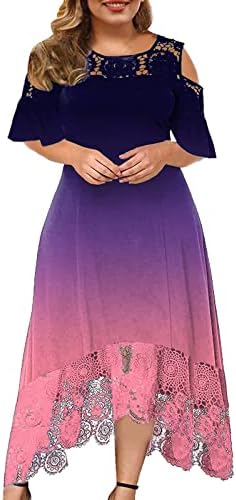 Ženska večernja haljina veličine plus čipka s ramena s okruglim vratom s cvjetnim uzorkom ležerna duga gradijentna Maksi
