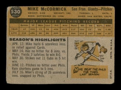 Mike McCormick Autographed 1960. Topps kartica 530 San Francisco Giants SKU 198701 - Kartice s baseball pločama s autogramima