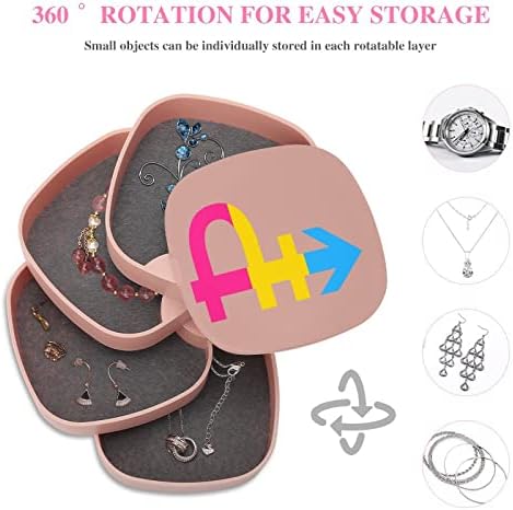 Panseksualni ponos Rainbow Flag 360 ° Zakretanje kutije za nakit od 4 sloja za skladištenje prstenova Ogrlice za ogrlice