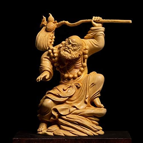 UXZDX drvena bodhidharma figurica, kip Buddha rezbarenje od čvrstog drveta, kiparska skulptura moderne umjetnosti, figurice