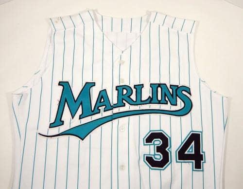 2000-01 Florida Marlins Dan Miceli 34 Igra Upotrijebljena dres s bijelim prslukom DP07069 - Igra korištena MLB dresova