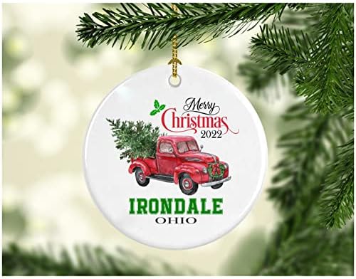 Božićni ukras Stablo Sretan Božić 2022. Irondale Ohio Ornament Smiješni poklon Božićni odmor kao obitelj Prilično rustikalni