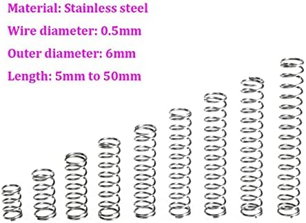 AHEGAS opruge promjer žice 0,5 mm kompresija od nehrđajućeg čelika opruga vanjski promjer 6 mm tlaka dužina opruge 5 mm-50