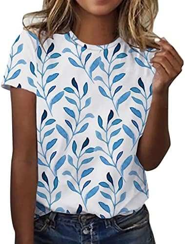 Adpan ženske dnevne ljetne print o vrat tenk vrhovi majice kratkih rukava casual labava dugačka raglan košulja s kratkim