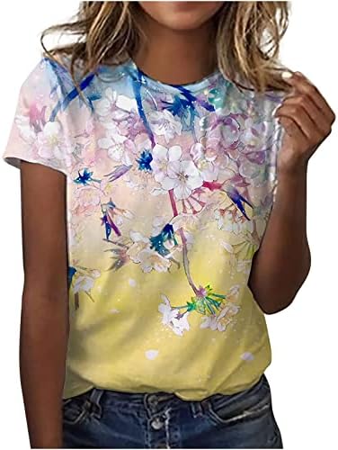Tinejdžerice Crewneck brod vrat pamuk grafički otisak cvjetni labavi fit opušteni fit brunch bluza za žene rg
