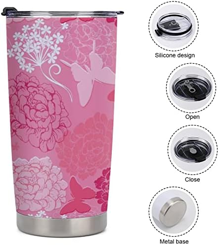 Leptir ružičasta dahlia plastična putnička šalica vakuum izolirana šalica kave Izdržljiva šalica modna šalica kave