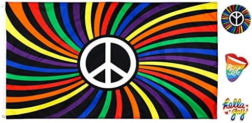 Rainbow Peace Flag, s 1pc duginom mirnom pin i 2pcs nasumične naljepnice duge, četiri reda šivanja, LGBTQ ponos stvari za