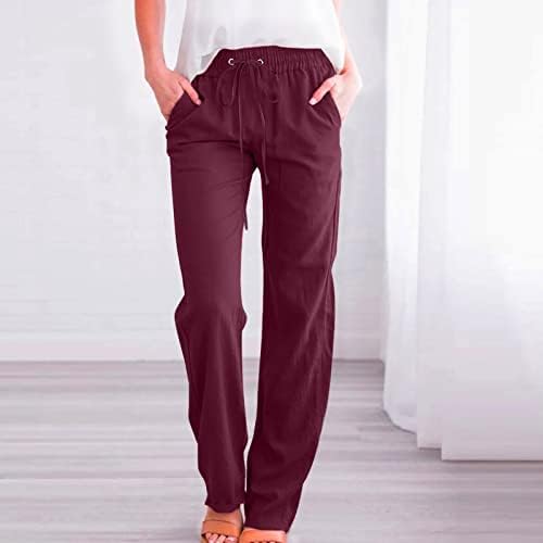 Ljetne Ležerne pamučne lanene hlače za žene široke hlače s džepovima širokog kroja jednobojne hlače ravnih nogavica hlače