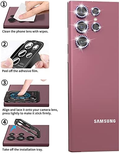 Freefa za Samsung Galaxy S22 Ultra Screen zaštitnik W PIN PING - 9H kalje od staklene kamere zaštitnika Aluminij aluminijske