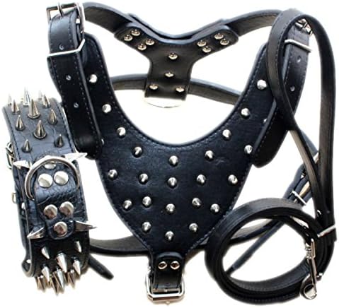 Haoyueer kože oštrim šiljastim ogrlicama, kabelskim ogrlicama i povodcama 3pcs podudarni set za srednje i veliki pse pit