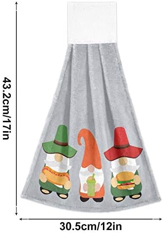 Smiješni gnomi hrana kuhinja ručnici hot dog viseći ručnik s petljom 2 pakiranje, ukrasna mekana upijajuća jela krpe za kravatu