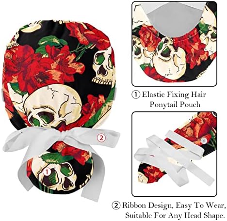 2 pakiranja podesive radne kape Bouffant šešir s gumbima Streamy Band kravata straga za ženke za žene muškarci proljeće Daisy
