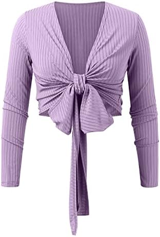 Obična košulja dugih rukava Ženska bluza za žene ležerna jednobojna košulja dugih rukava pletena bluza s izrezom u obliku