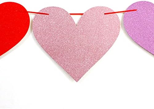XIANMU 2 Pack Glittery Heart Banner Valentinovo natpis Garland Ureda za srce za angažman godišnjicu vjenčanja Bachelorette