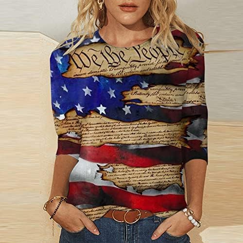 4. srpnja, majice američke zastave za žene, ljetne majice s okruglim vratom 3/4 rukava, rukav od tri četvrtine, svečana ležerna