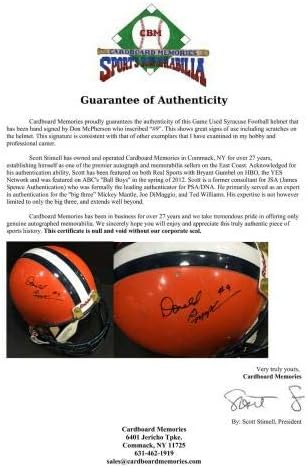Don McPherson potpisao igru ​​korištenu nošenu nogometnu kacigu Syracuse Autogram CBM CoA - Igra na fakultetima koristio