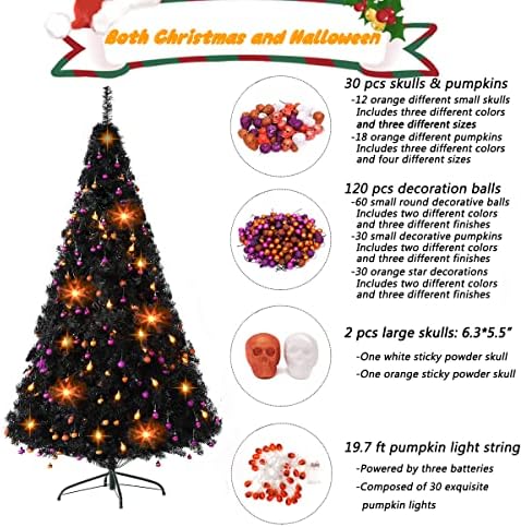 KTKDE 6ft Umjetno crno božićno drvce Vanjska crna stabla Halloween Božićni dekor sa 800 savjeta o podružnici LED STRINGH
