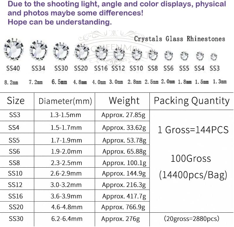 14400pcs/Bag Night Sky Flatback Crystal Non Hotfix Rhinestones SS3 SS20 Glass Bulk Rhinestones za umjetnost noktiju | Rhinestones