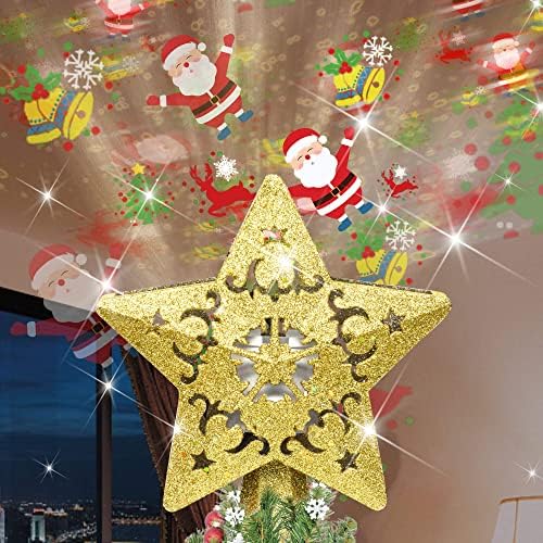Romuche božićno drvce Topper Gold Star Tree Topper s rotirajućim Djedovima LED projektor božićno drvce Topper osvijetljen