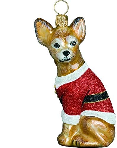 Chihuahua Santa Paws Poljsko staklo Božićni ukras