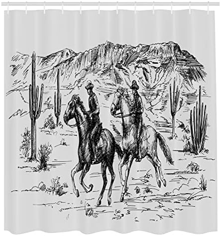 Ambasonne Zavedna zavjesa za tuširanje, ručno nacrtana tematska tema ilustracija američke pustinje divljeg zapadnog kauboja,